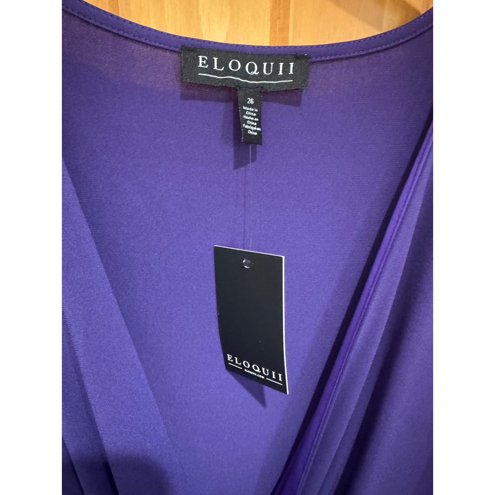 Eloquii Purple Twist Front Pleated Midi Dress Long‎ Sleeve V-Neck Plus Sz 26 NEW - Picture 6 of 8